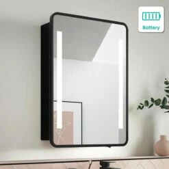 Olivia Battery Operated Black Framed Illuminated LED Mirror Cabinet 710x500mm