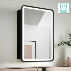 Olivia Black Framed Illuminated LED Mirror Cabinet 710x500mm