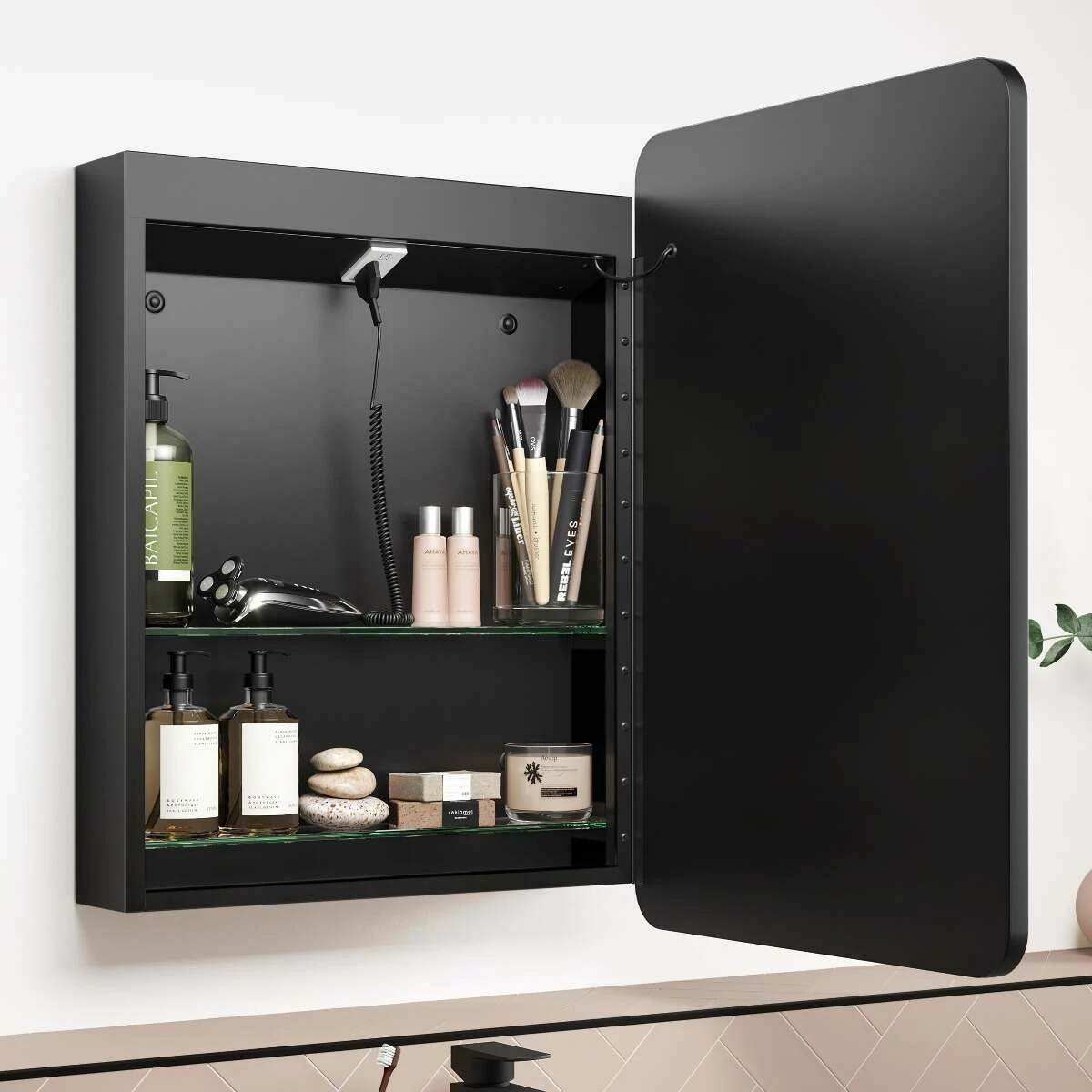Olivia Black Framed Illuminated LED Mirror Cabinet 710x500mm - Image 3