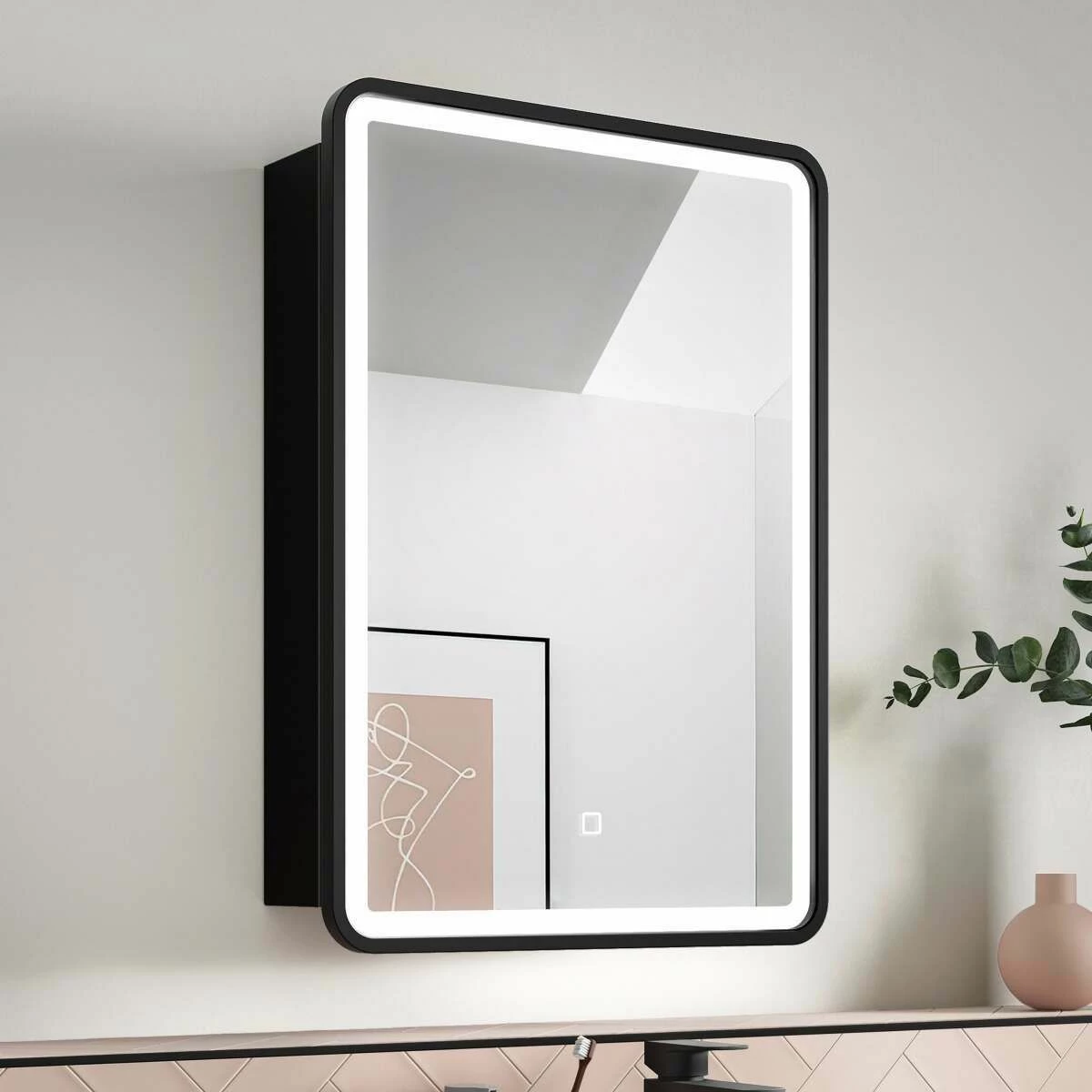 Olivia Black Framed Illuminated LED Mirror Cabinet 710x500mm - Image 9