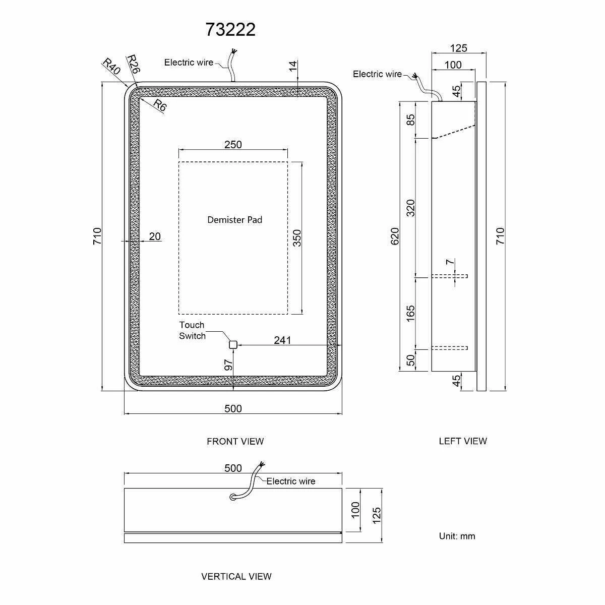 Olivia Black Framed Illuminated LED Mirror Cabinet 710x500mm - Image 10