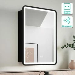 Olivia Black Framed Illuminated LED Mirror Cabinet With BLUETOOTH Speaker 710x500mm