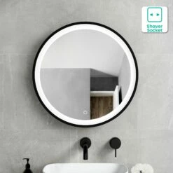 Mollie Black Framed Round Illuminated LED Mirror Cabinet 600mm