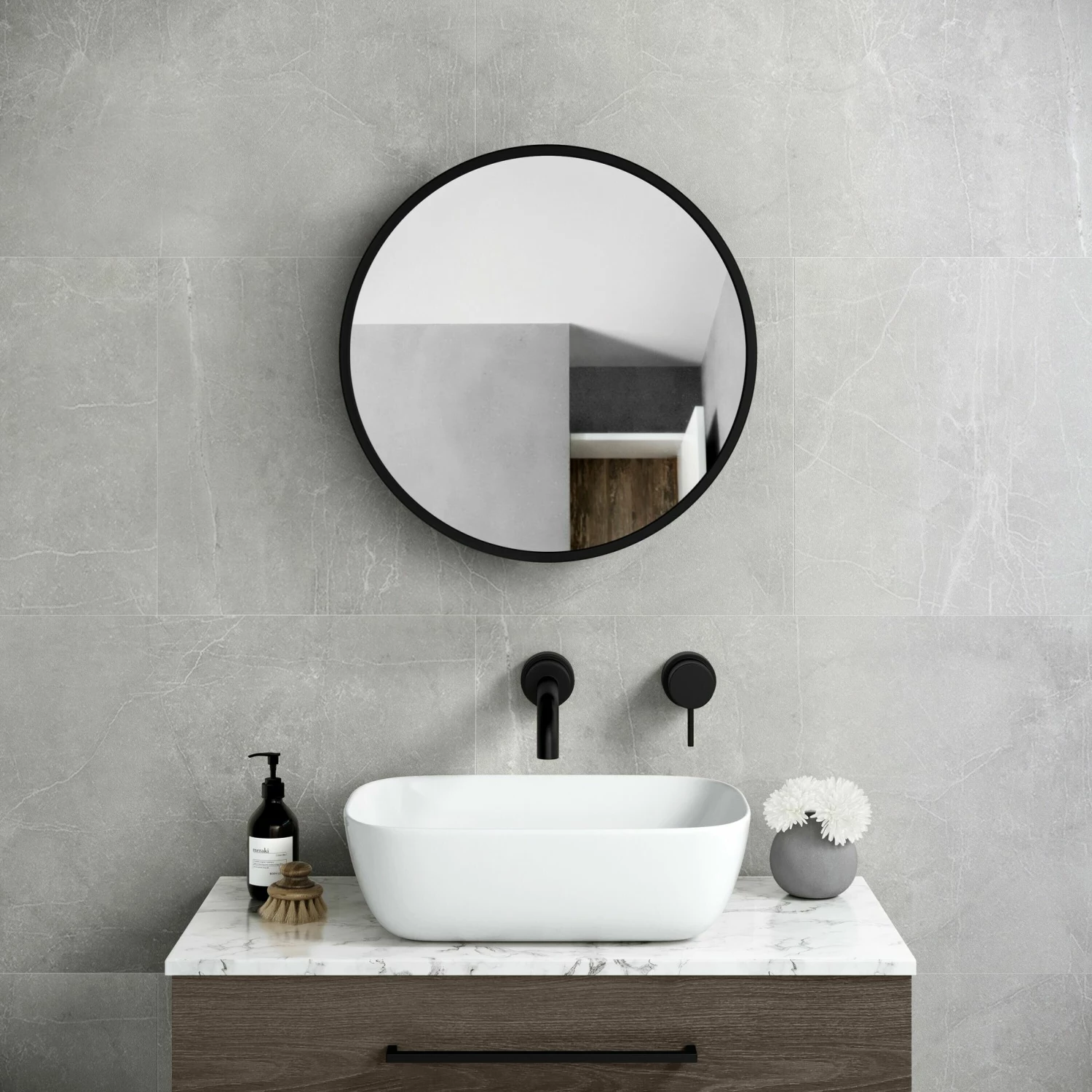 Mollie Black Framed Round Mirror Cabinet 500mm - Image 2