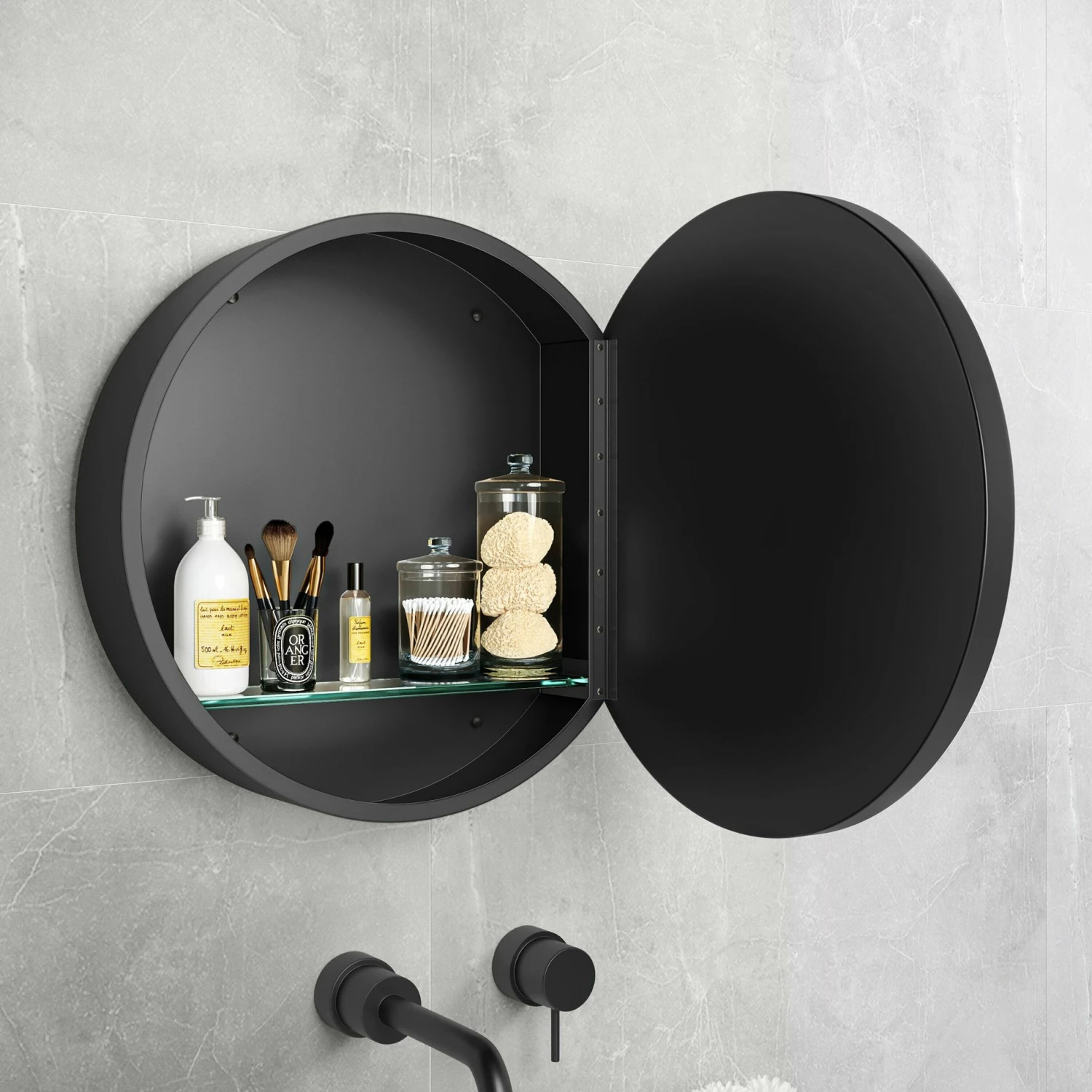 Mollie Black Framed Round Mirror Cabinet 500mm - Image 3