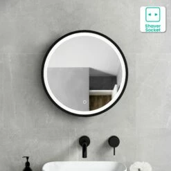 Mollie Black Framed Round Illuminated LED Mirror Cabinet 500mm