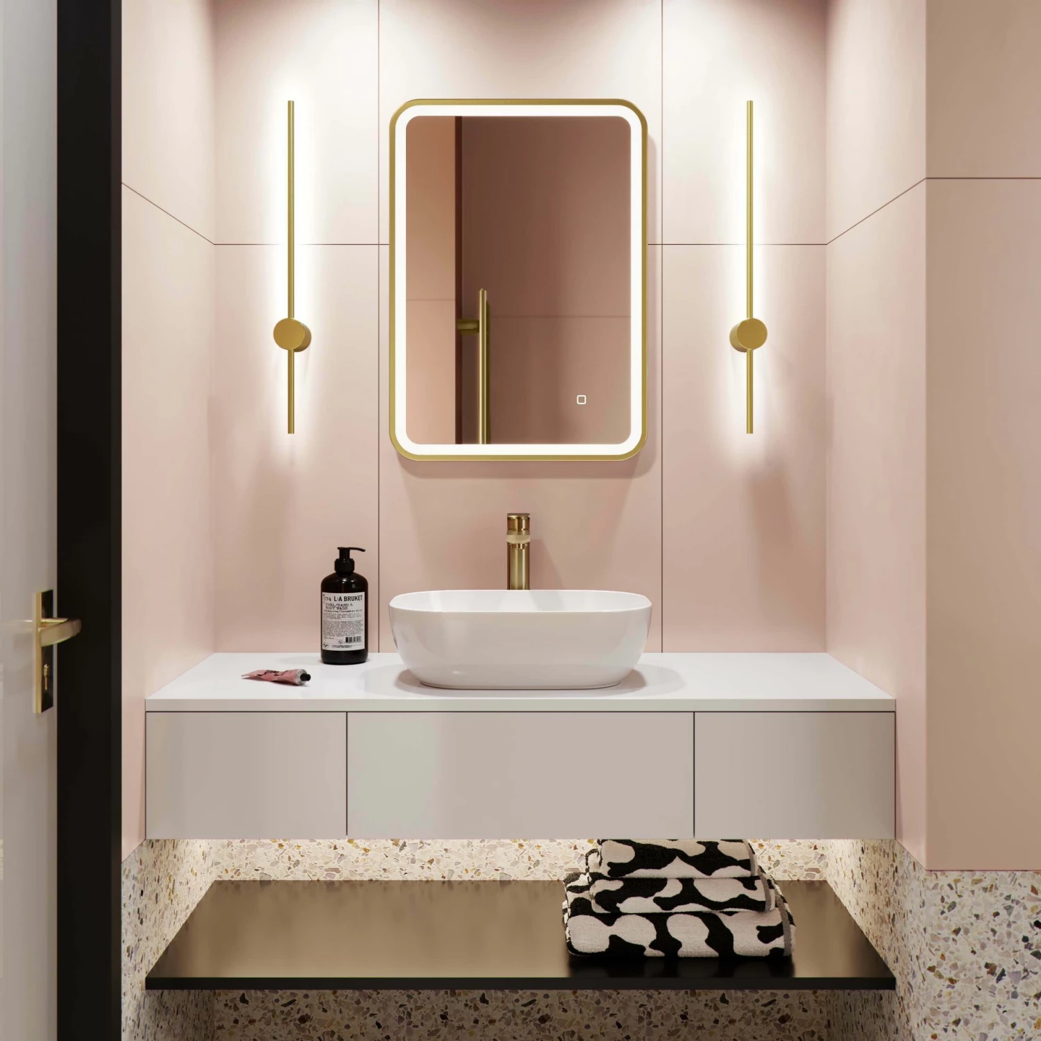 Olivia Brushed Brass Illuminated LED Mirror 700x500mm - Image 2