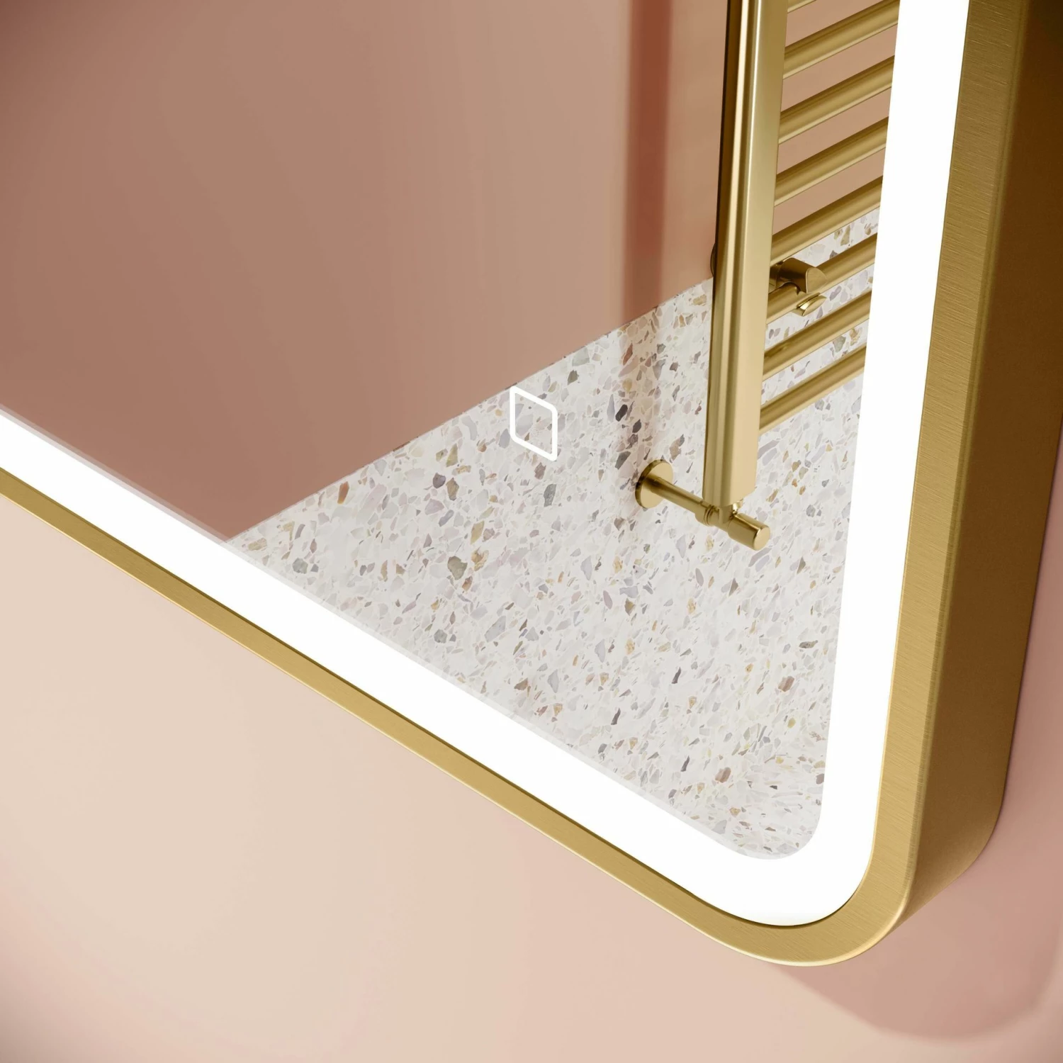 Olivia Brushed Brass Illuminated LED Mirror 700x500mm - Image 4