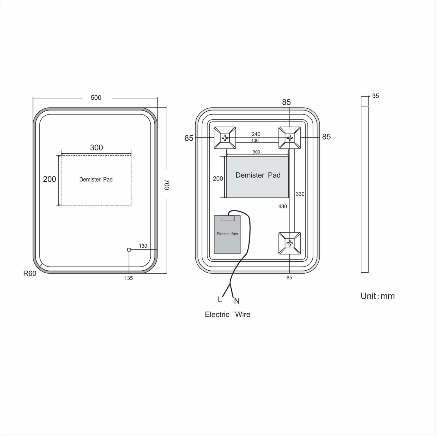 Olivia Brushed Brass Illuminated LED Mirror 700x500mm - Image 7