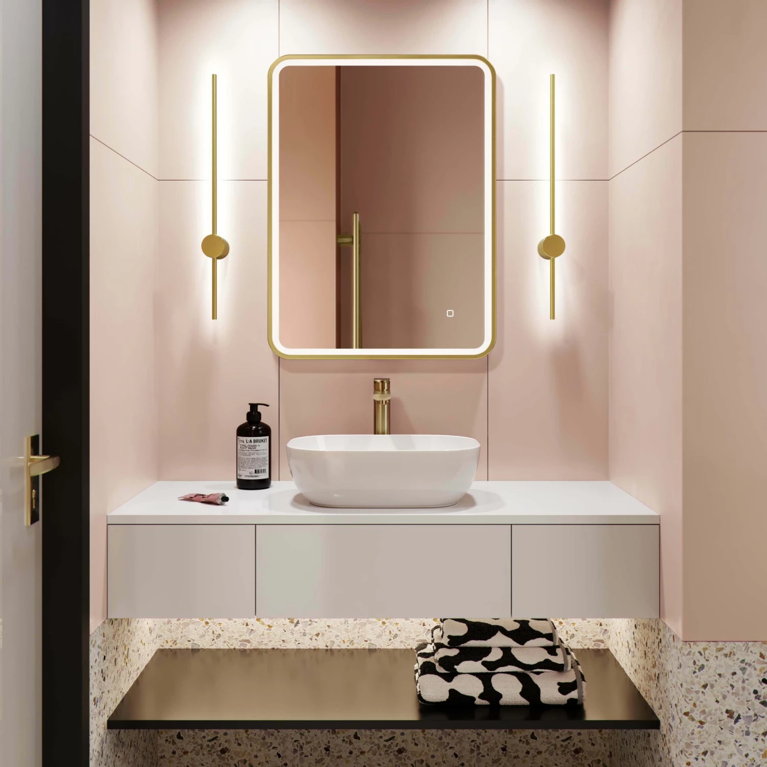 Olivia Brushed Brass Illuminated LED Mirror 800x600mm - Image 2
