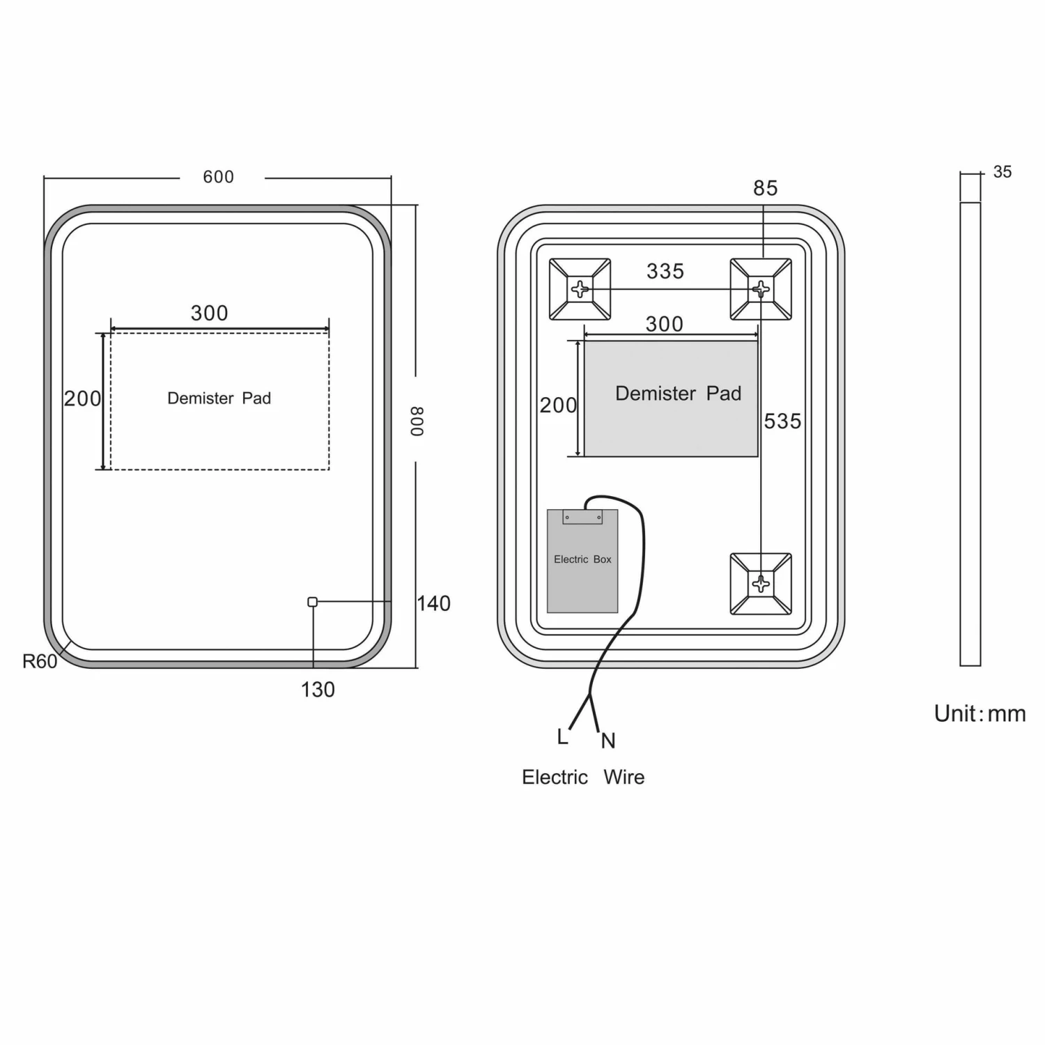 Olivia Brushed Brass Illuminated LED Mirror 800x600mm - Image 7