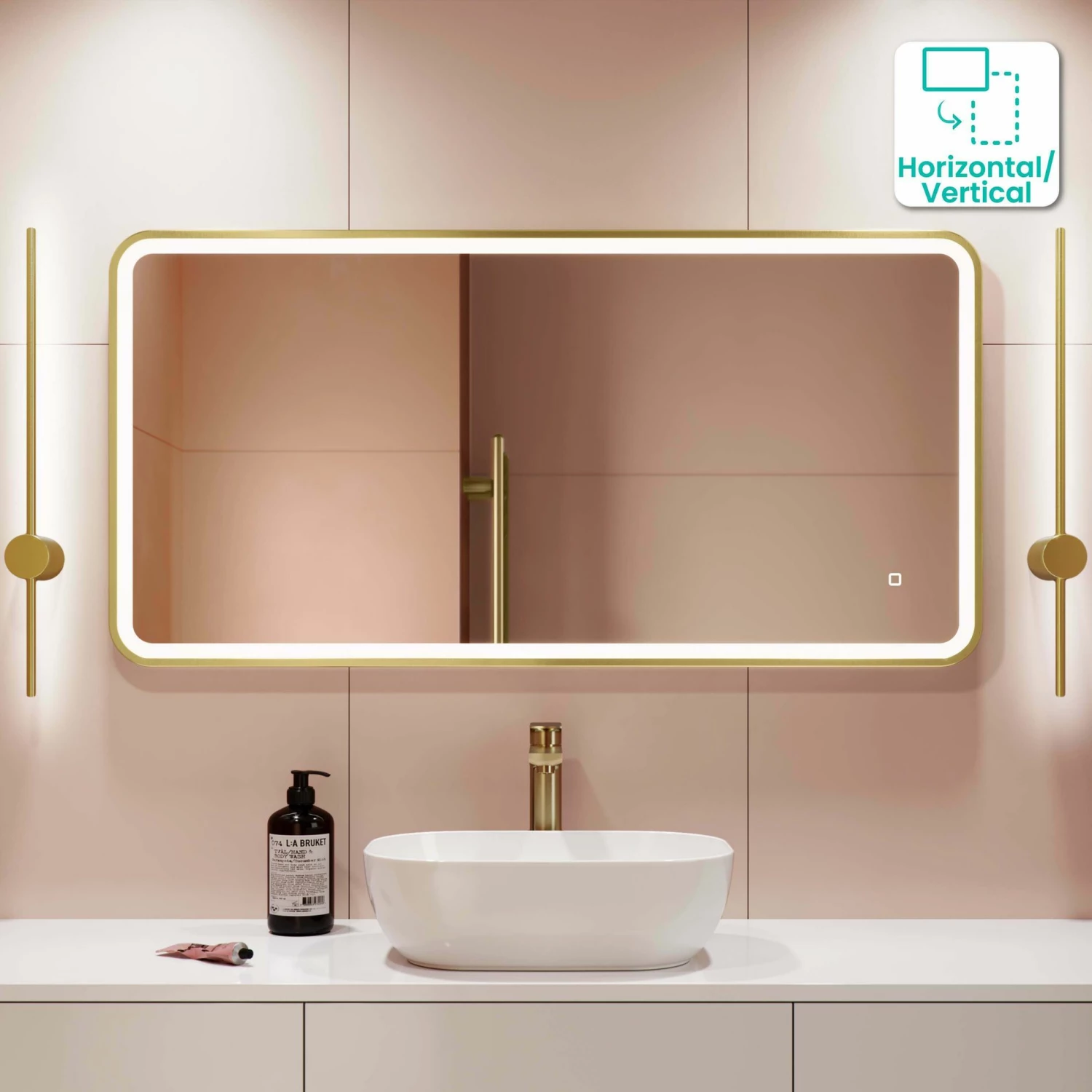 Olivia Brushed Brass Illuminated LED Mirror 600x1200mm