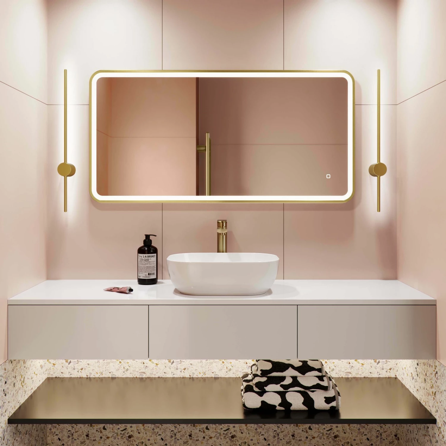 Olivia Brushed Brass Illuminated LED Mirror 600x1200mm - Image 2