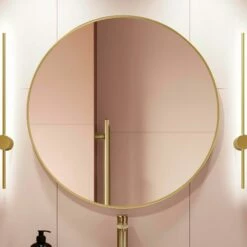 Mollie Brushed Brass Round Bathroom Mirror 800mm