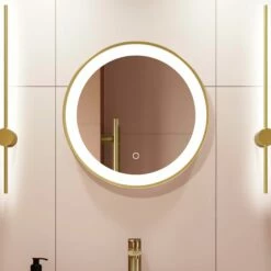 Mollie Brushed Brass Round Illuminated LED Mirror 500mm