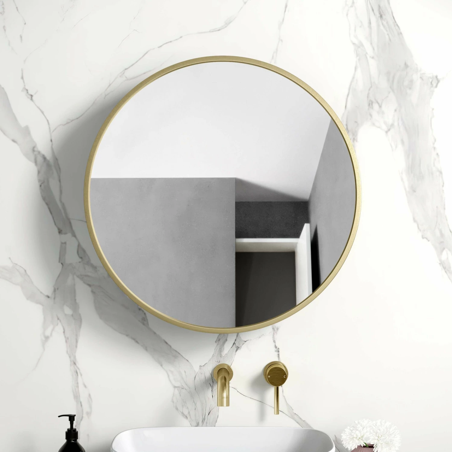 Mollie Matt Brass Round Mirror Cabinet 600mm