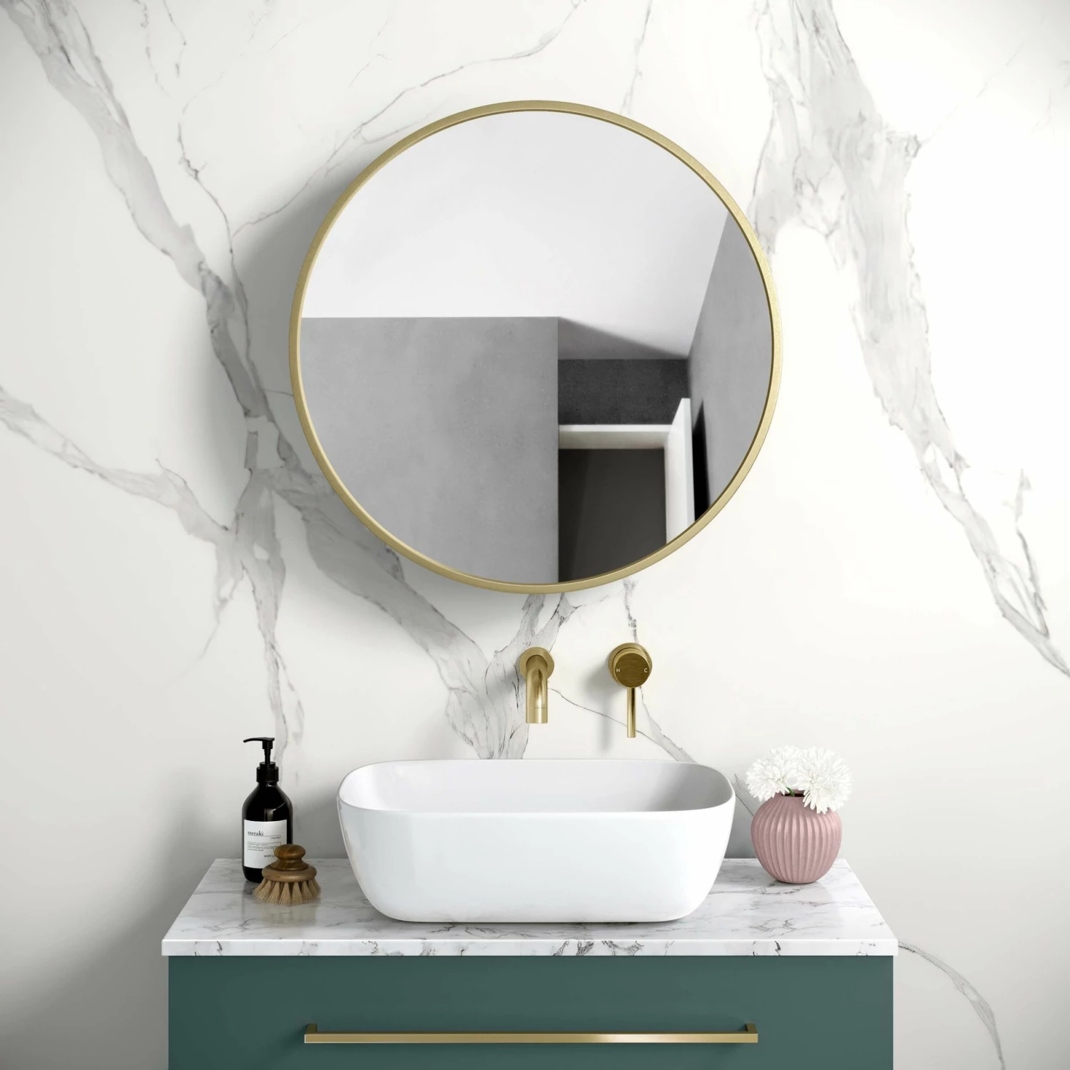 Mollie Matt Brass Round Mirror Cabinet 600mm - Image 2