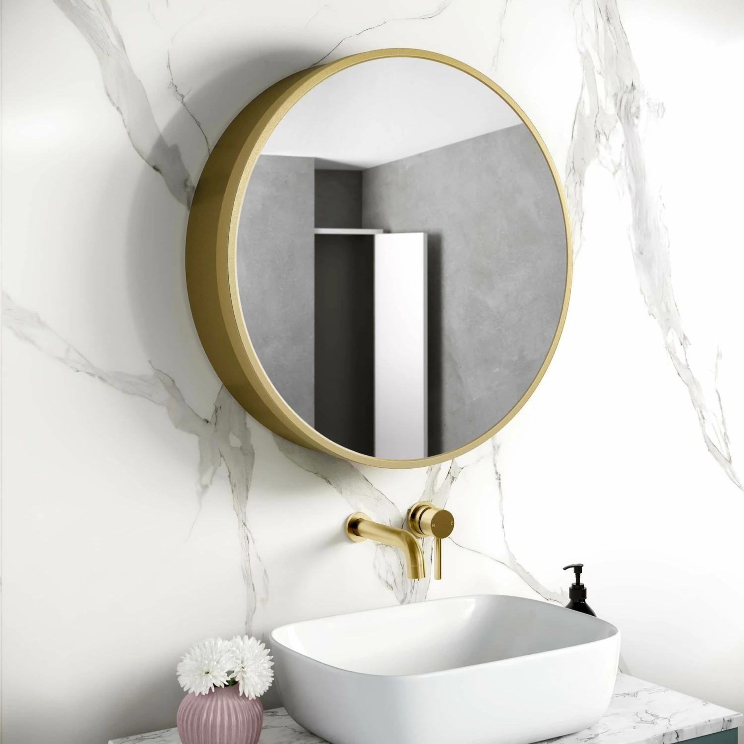 Mollie Matt Brass Round Mirror Cabinet 600mm - Image 3