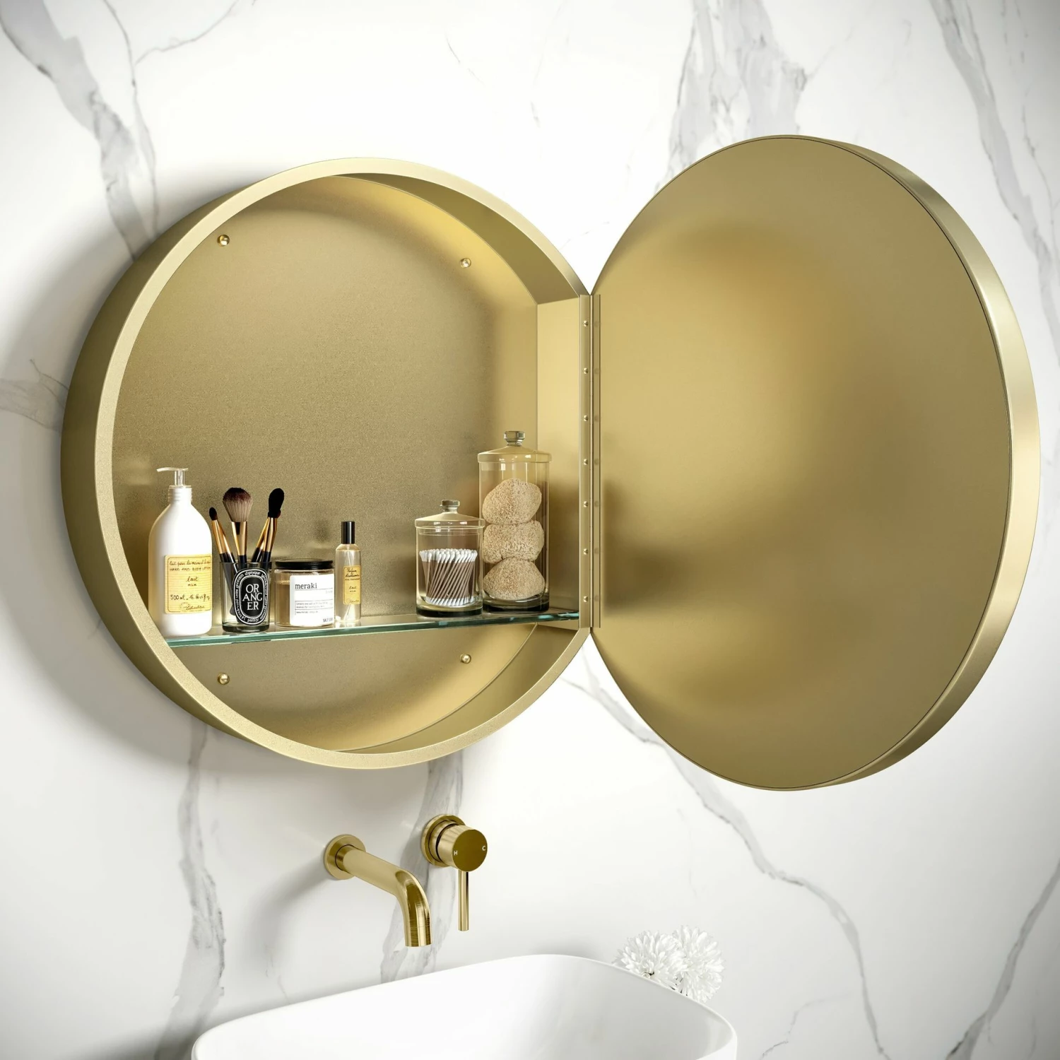 Mollie Matt Brass Round Mirror Cabinet 600mm - Image 4
