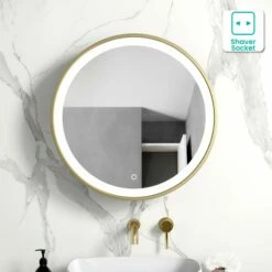 Mollie Matt Brass Round Illuminated LED Mirror Cabinet 600mm