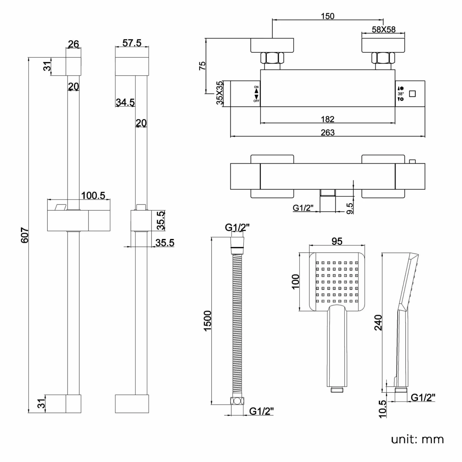 Carrick Square Thermostatic Shower Set - Image 4