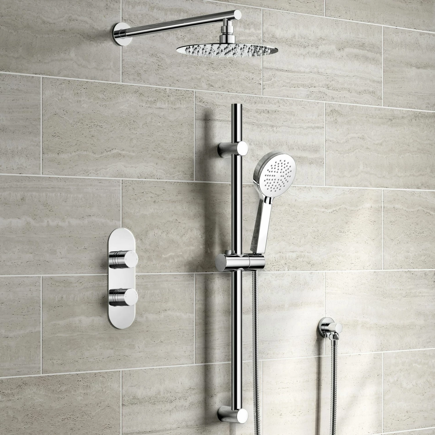 Ballina Premium Chrome Round Thermostatic Shower Set - 200mm Head & Slider Hand Shower