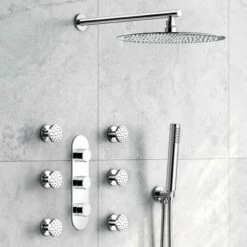 Ballina Premium Chrome Round Thermostatic Set - 300mm Head, Hand Shower & Body Jets