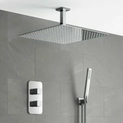 Galway Premium Ceiling Chrome Square Thermostatic Shower Set - 400mm Head & Hand Shower