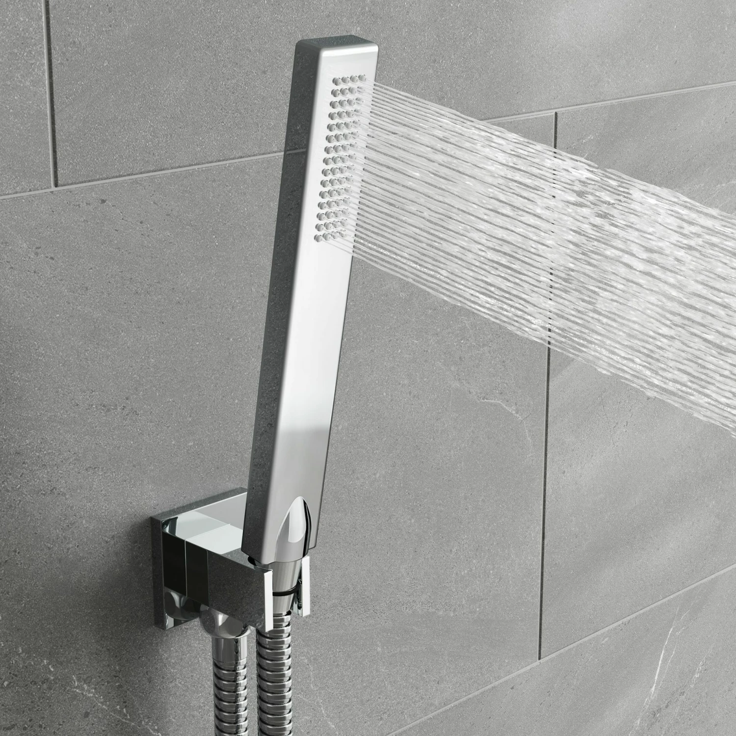 Galway Premium Ceiling Chrome Square Thermostatic Shower Set - 400mm Head & Hand Shower - Image 4