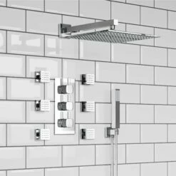 Chrome Square Thermostatic Set - 300mm Head, Hand Shower & Body Jets