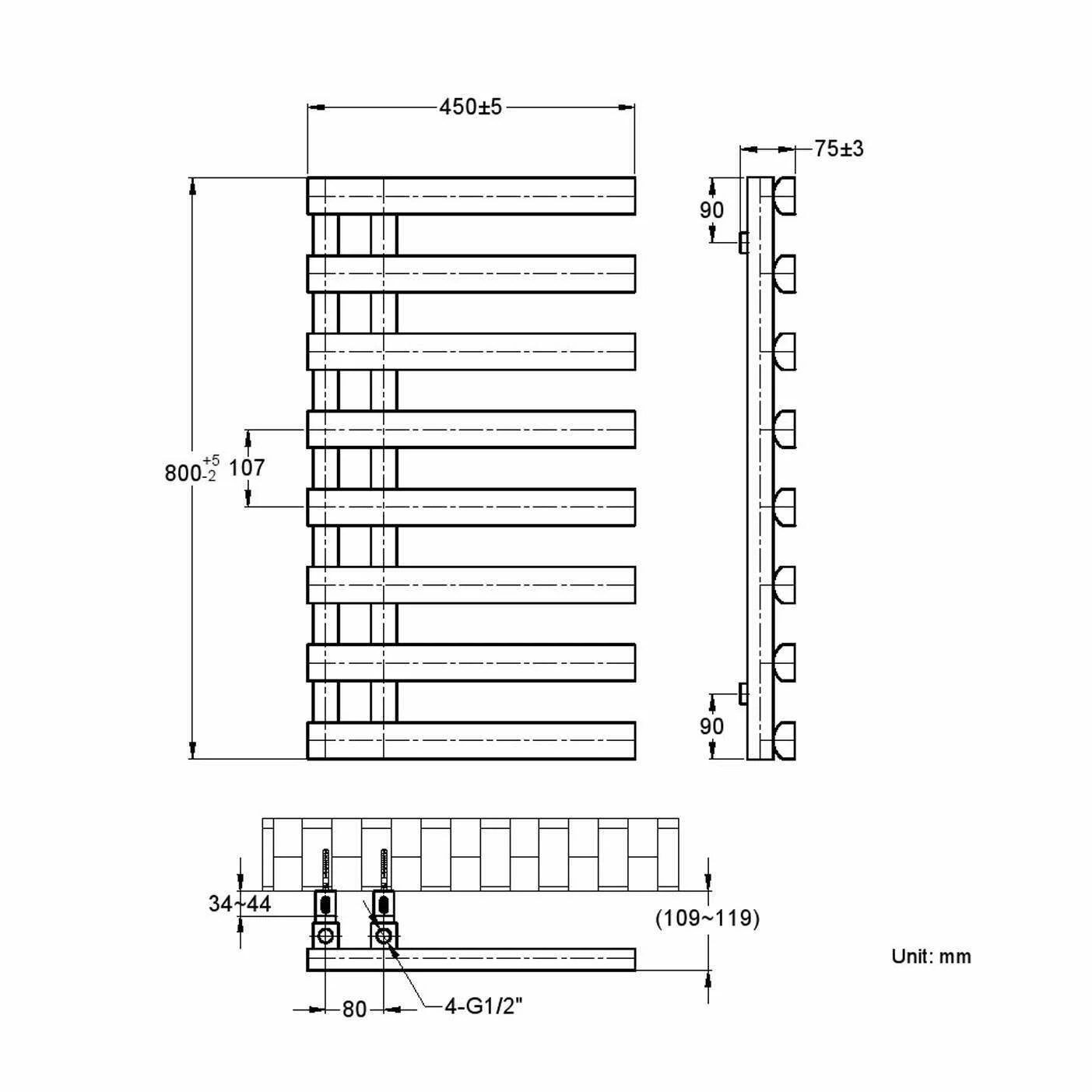 Palermo Electric Anthracite Designer Heated Towel Rail 800x450mm - Image 7