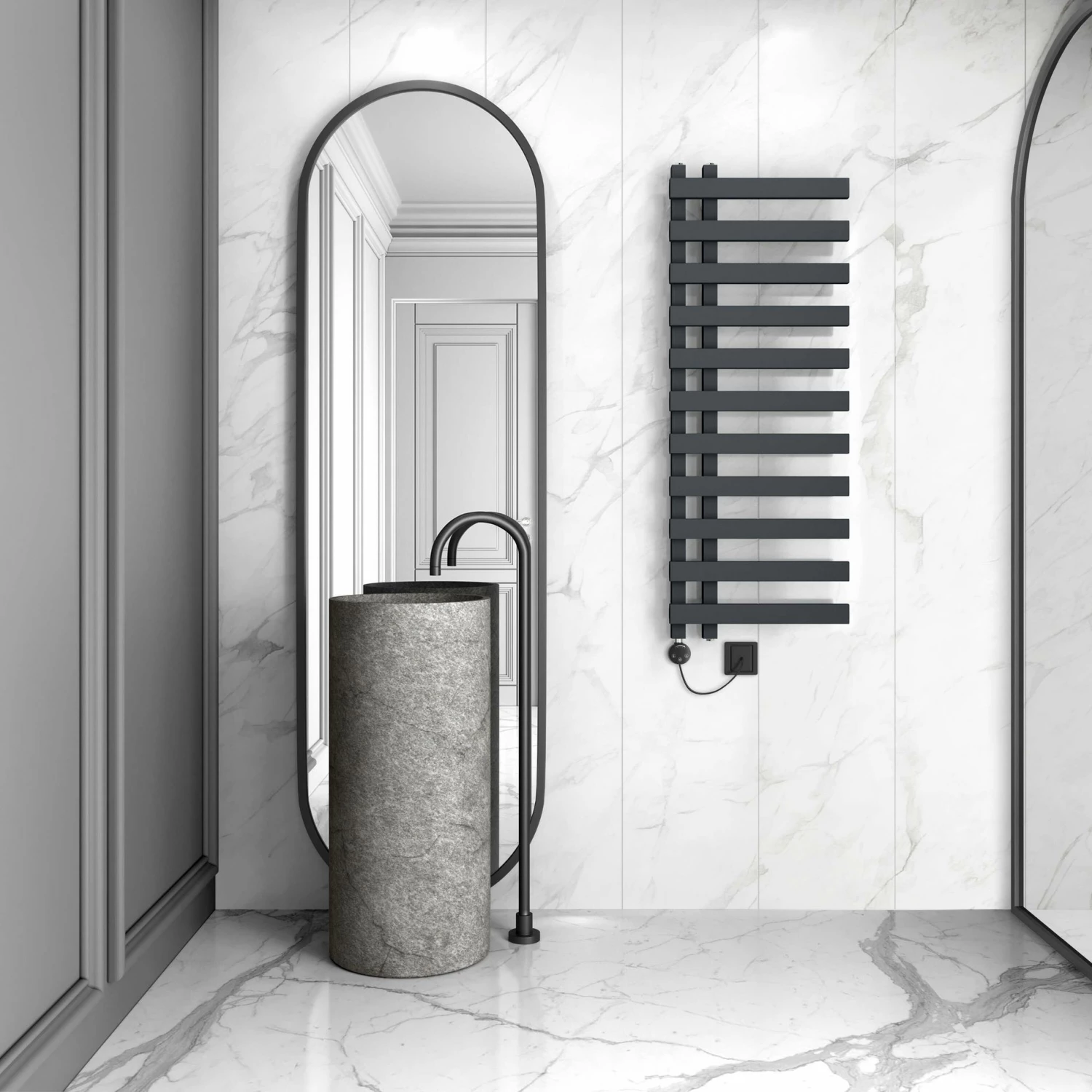 Palermo Electric Anthracite Designer Heated Towel Rail 1200x450mm - Image 2