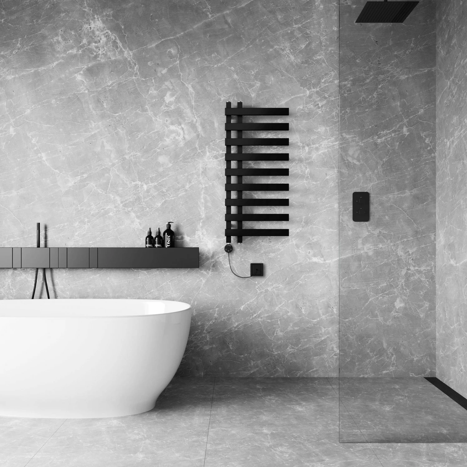 Palermo Electric Matt Black Designer Heated Towel Rail 1000x450mm - Image 2