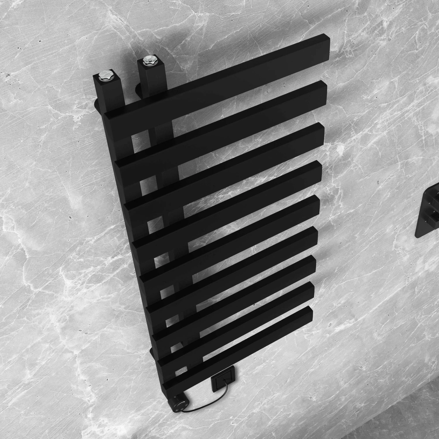 Palermo Electric Matt Black Designer Heated Towel Rail 1000x450mm - Image 3