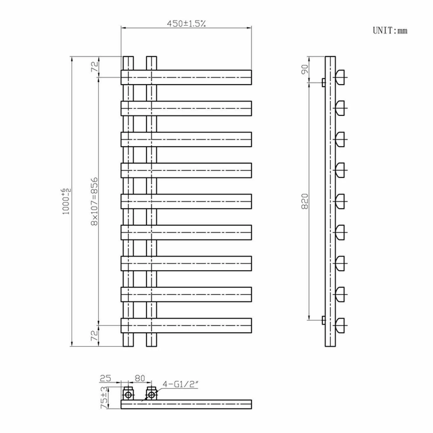 Palermo Electric Matt Black Designer Heated Towel Rail 1000x450mm - Image 8