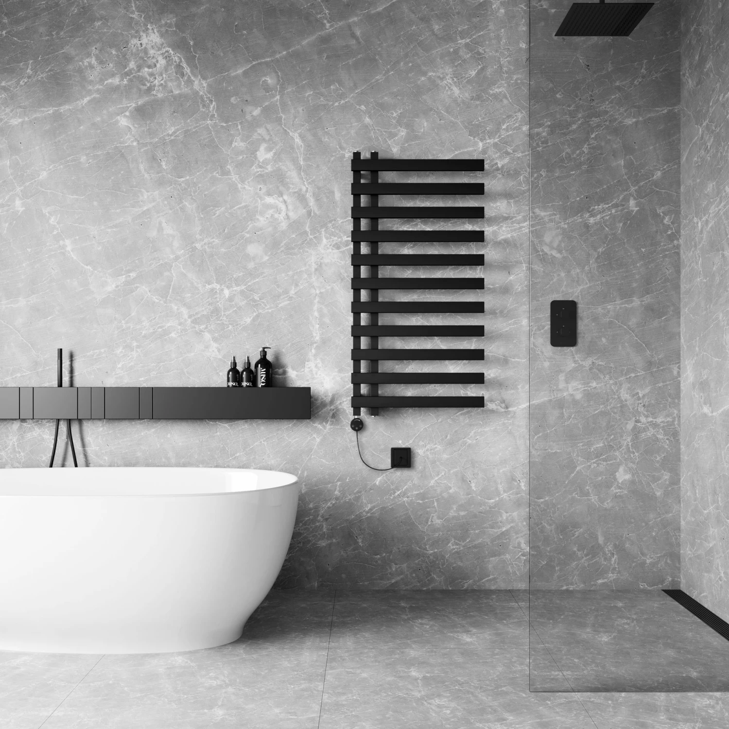 Palermo Electric Matt Black Designer Heated Towel Rail 1200x600mm - Image 2