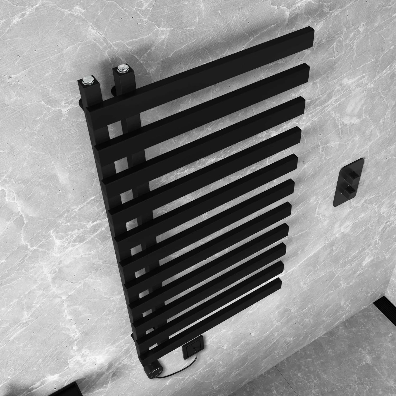 Palermo Electric Matt Black Designer Heated Towel Rail 1200x600mm - Image 3