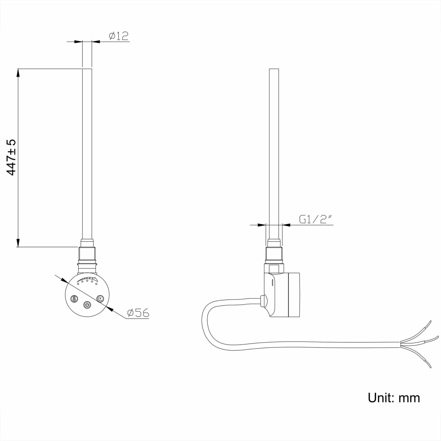Palermo Electric Matt Black Designer Heated Towel Rail 1200x600mm - Image 8