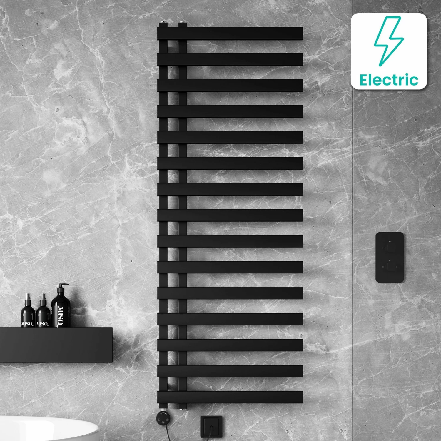 Palermo Electric Matt Black Designer Heated Towel Rail 1600x600mm