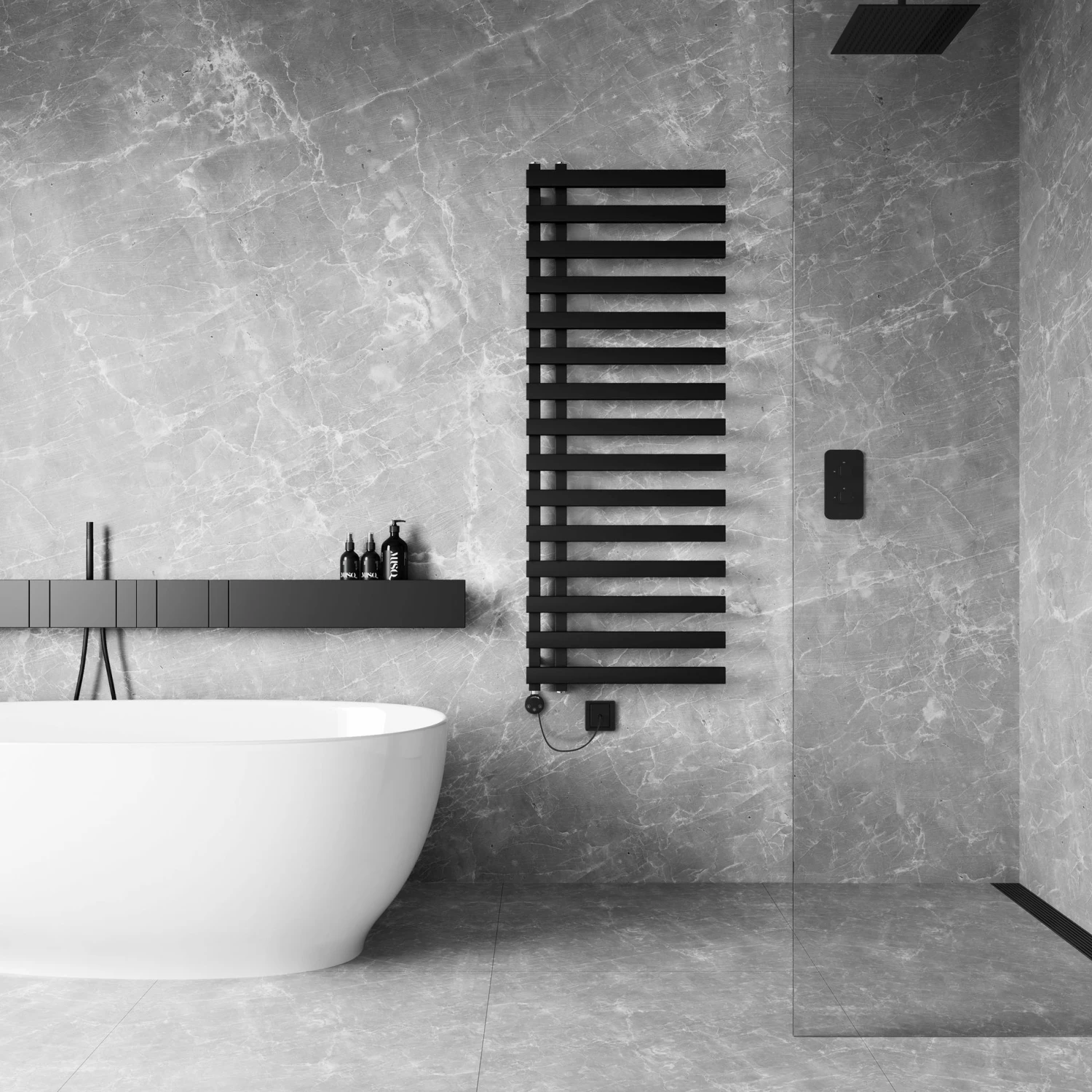 Palermo Electric Matt Black Designer Heated Towel Rail 1600x600mm - Image 2