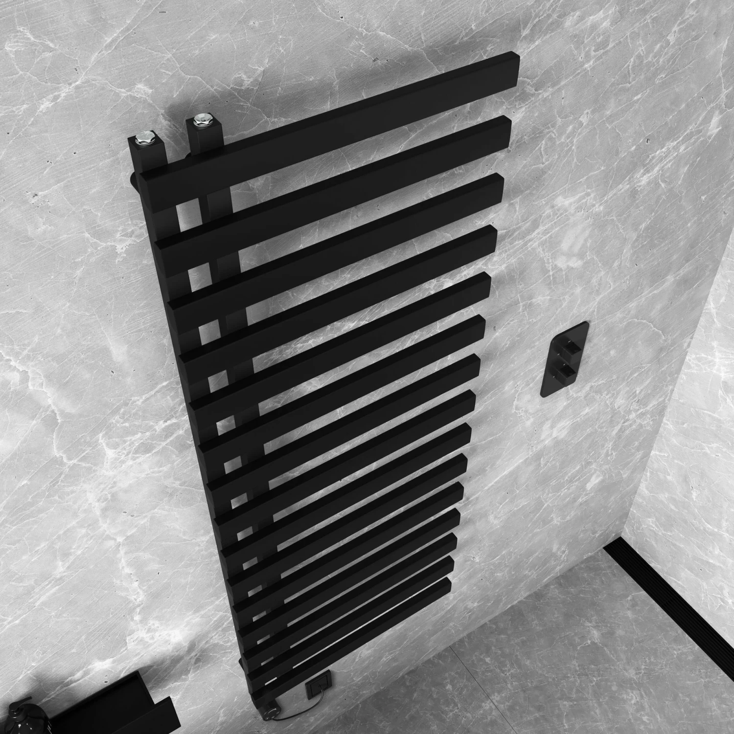 Palermo Electric Matt Black Designer Heated Towel Rail 1600x600mm - Image 3
