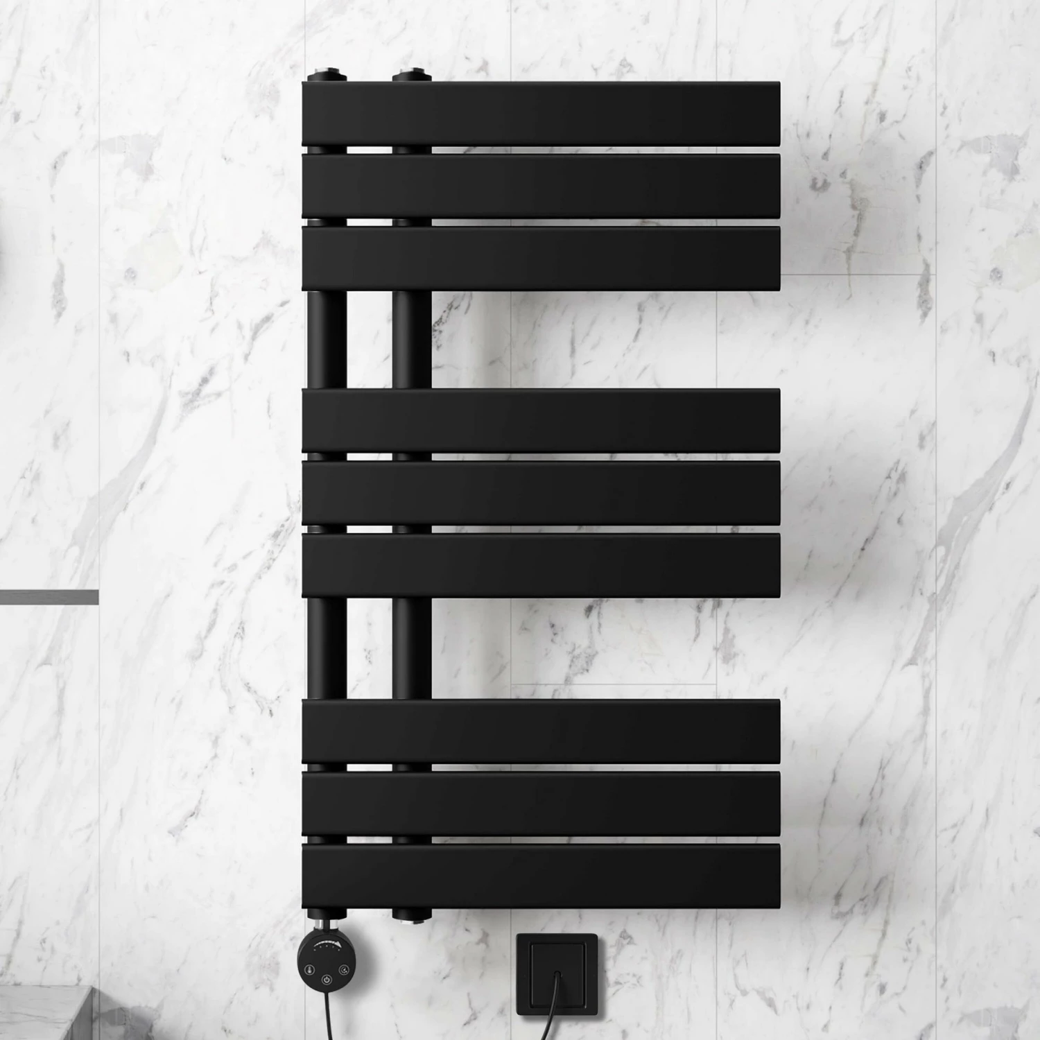 Seville Electric Matt Black Designer Flat Panel Heated Towel Rail 800x450mm - Image 2