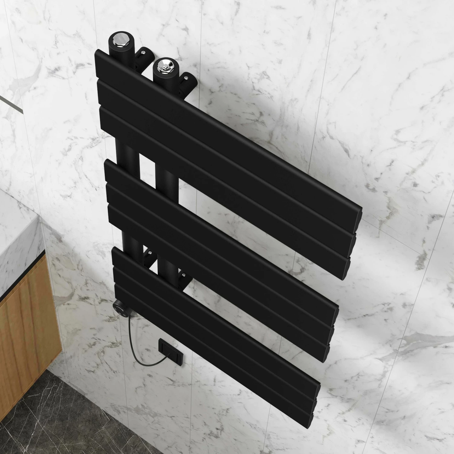 Seville Electric Matt Black Designer Flat Panel Heated Towel Rail 800x450mm - Image 3