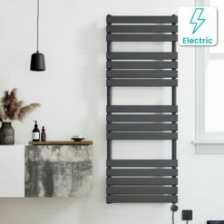Santorini Electric Anthracite Flat Panel Heated Towel Rail 1600x600mm