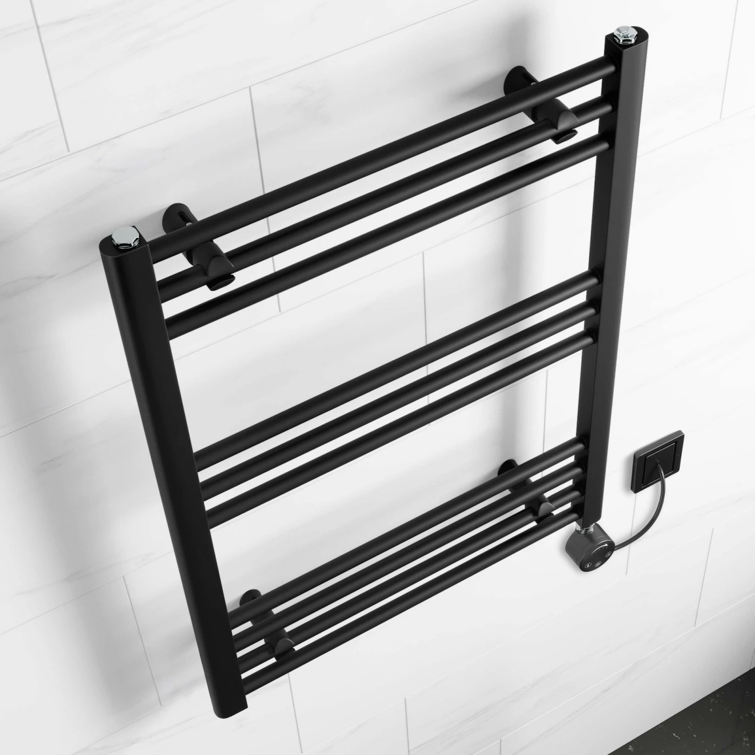 Barcelona Electric Matt Black Straight Heated Towel Rail 800x600mm - Image 2