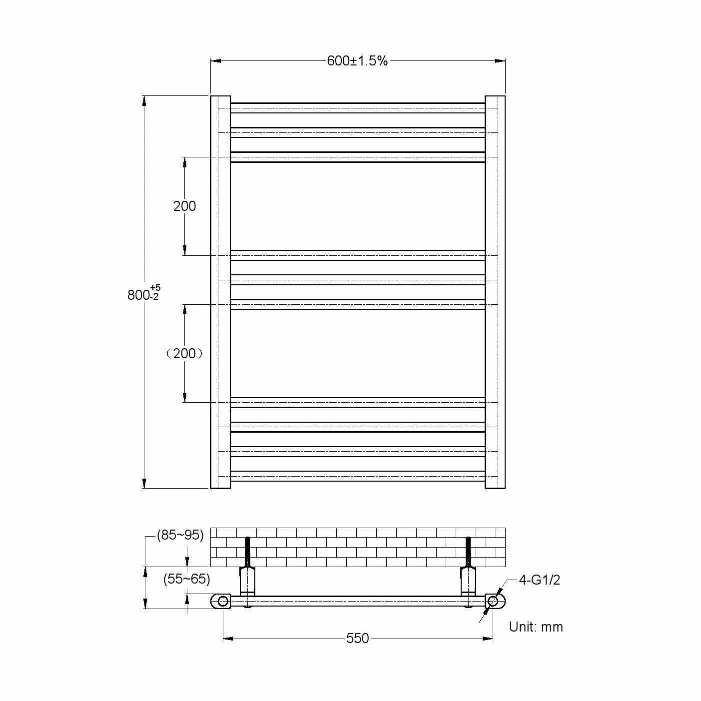 Barcelona Electric Matt Black Straight Heated Towel Rail 800x600mm - Image 5