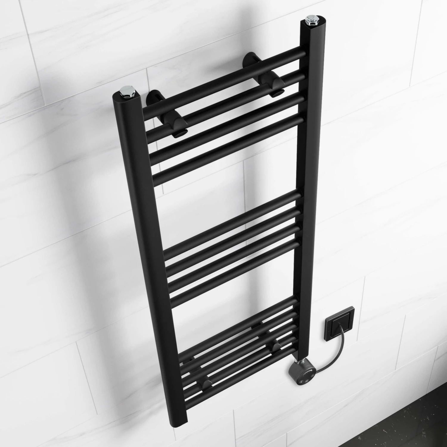 Barcelona Electric Matt Black Straight Heated Towel Rail 1000x400mm - Image 2