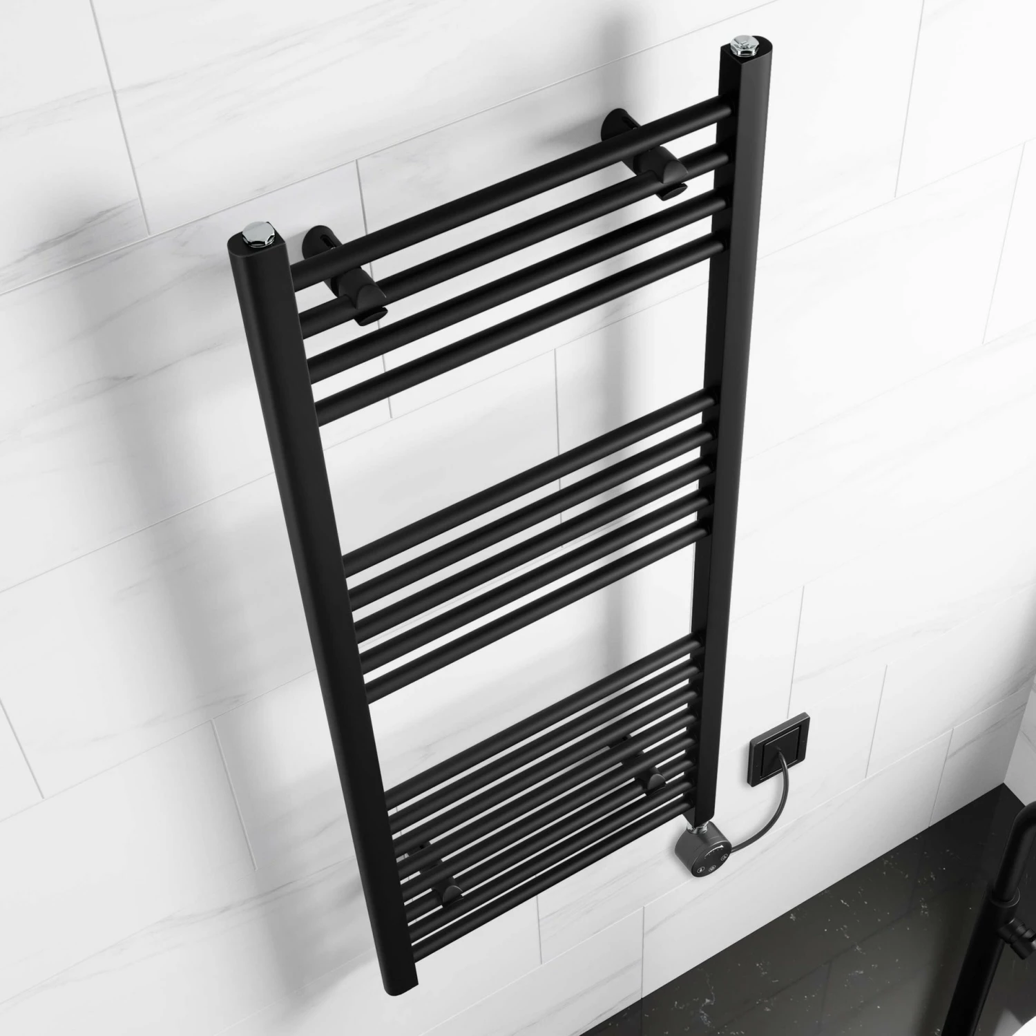 Barcelona Electric Matt Black Straight Heated Towel Rail 1200x500mm - Image 2