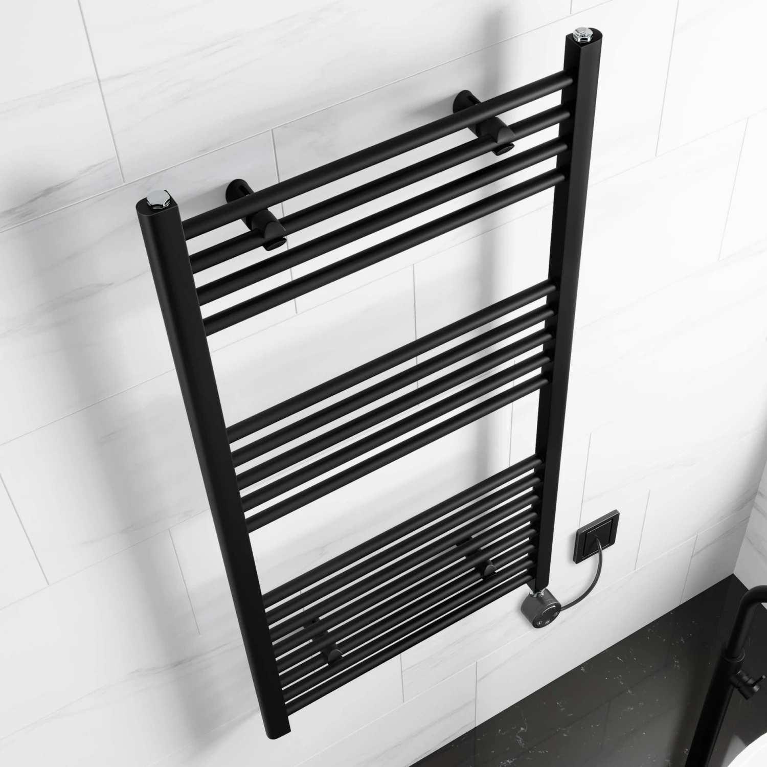 Barcelona Electric Matt Black Straight Heated Towel Rail 1200x600mm - Image 2
