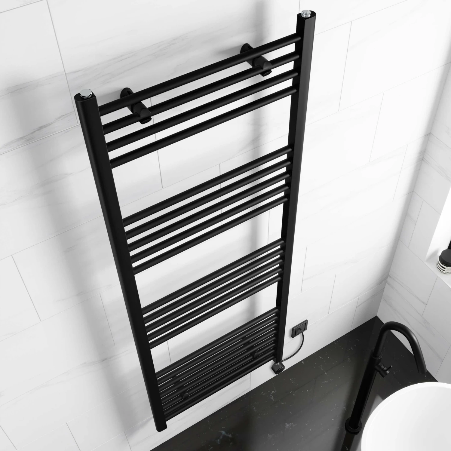 Barcelona Electric Matt Black Straight Heated Towel Rail 1600x600mm - Image 2